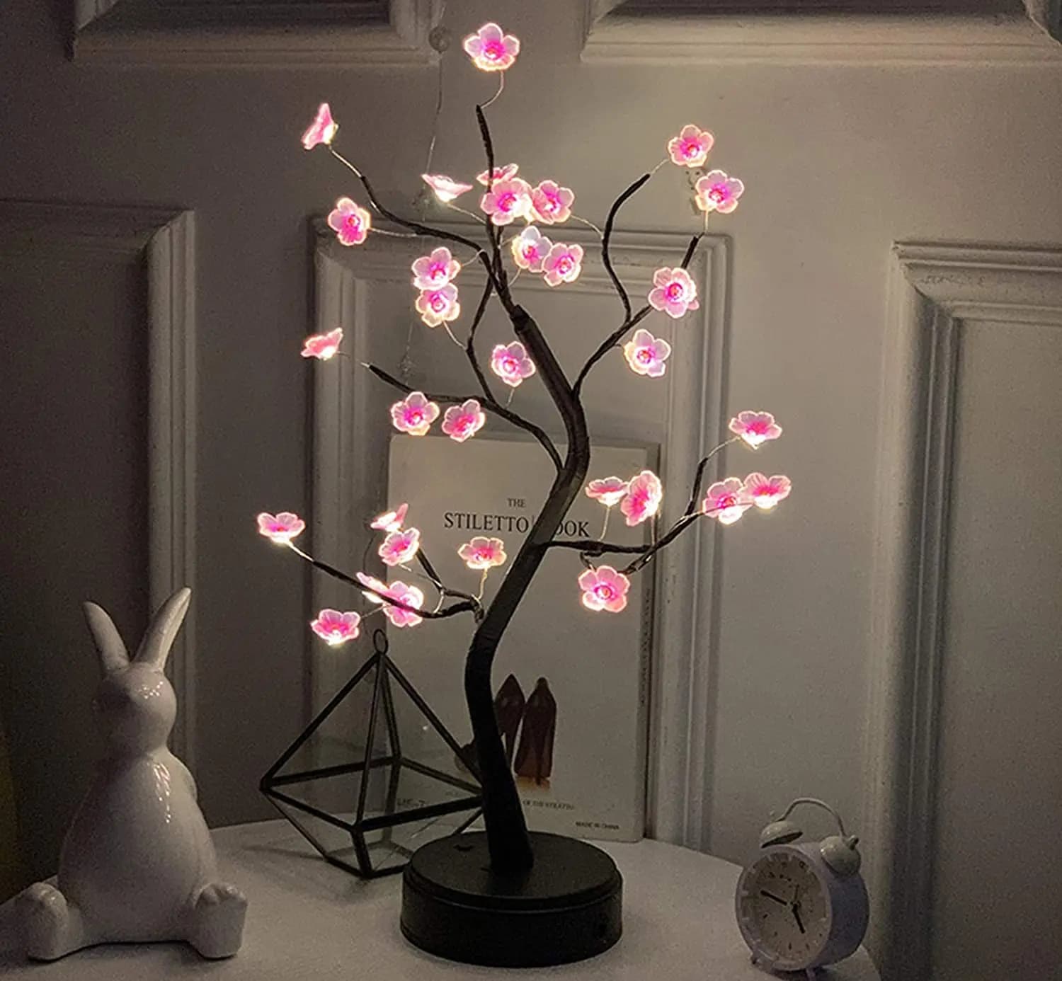 Table arbre veilleuse USB/alimenté par batterie interrupteur tactile bonsaï artificiel fleur de ceri
