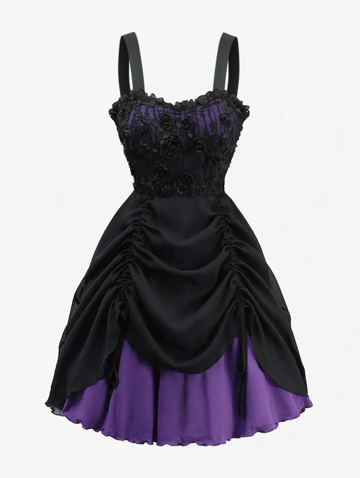 Robe de soirée gothique pour femme, mini, sans manches, coupe trapèze cintrée, en mousseline texturé