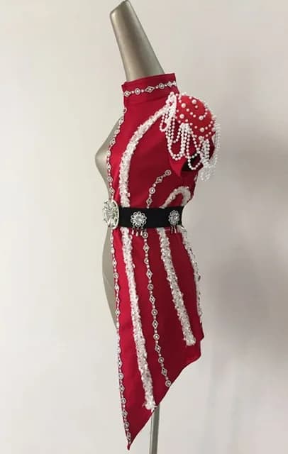 Costume de scène pour femme, bar, boîte de nuit, demi-body, mode, sequins, noir, rouge, patchwork, d