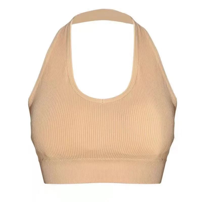 Soutien-gorge sexy dos nu à bretelles pour femme, sans armatures, style sport, haut court uni, anti-