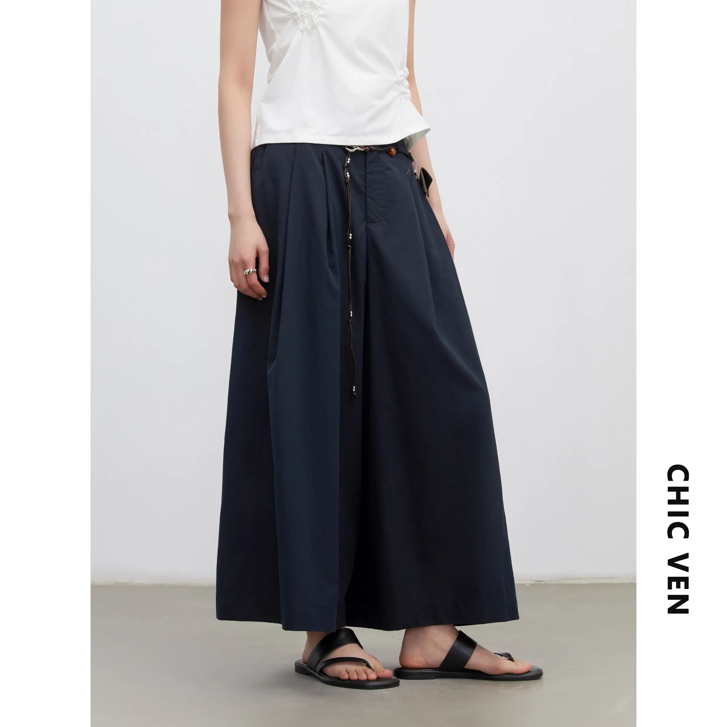CHIC VEN Nouvelle Jupe-culotte Coréenne pour Femme, Unie, Ample, Décontractée, Taille Haute, Plissée