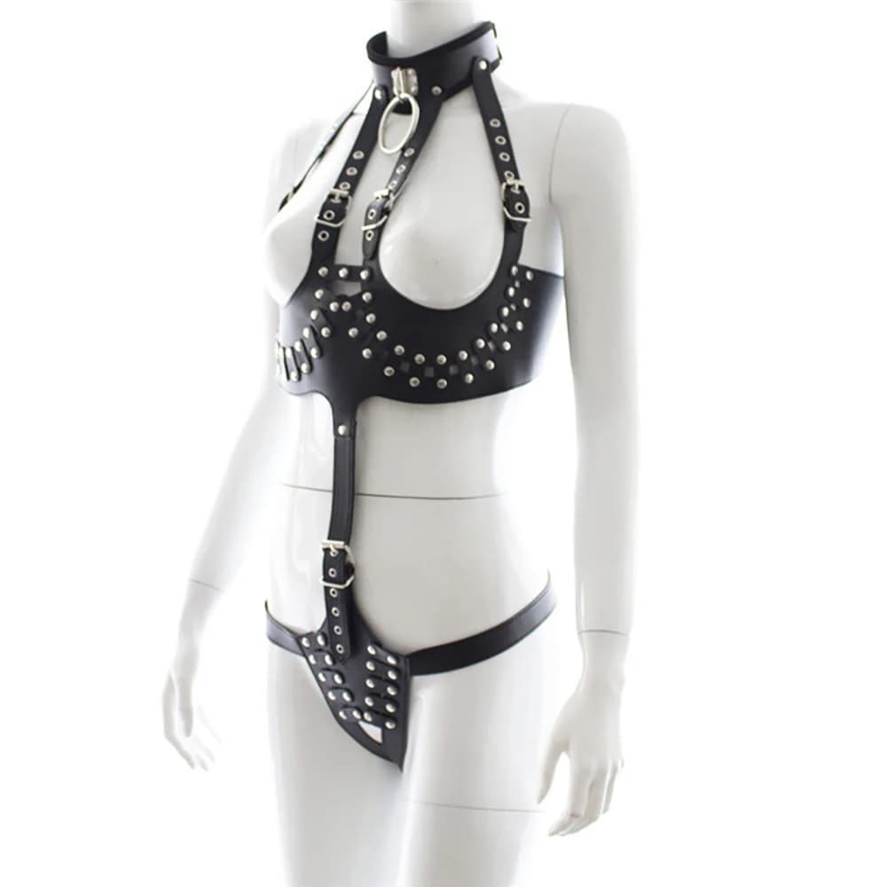 Ensemble de lingerie sexy pour femme en cuir, style érotique BDSM, vêtements gothiques, soutien-gorg