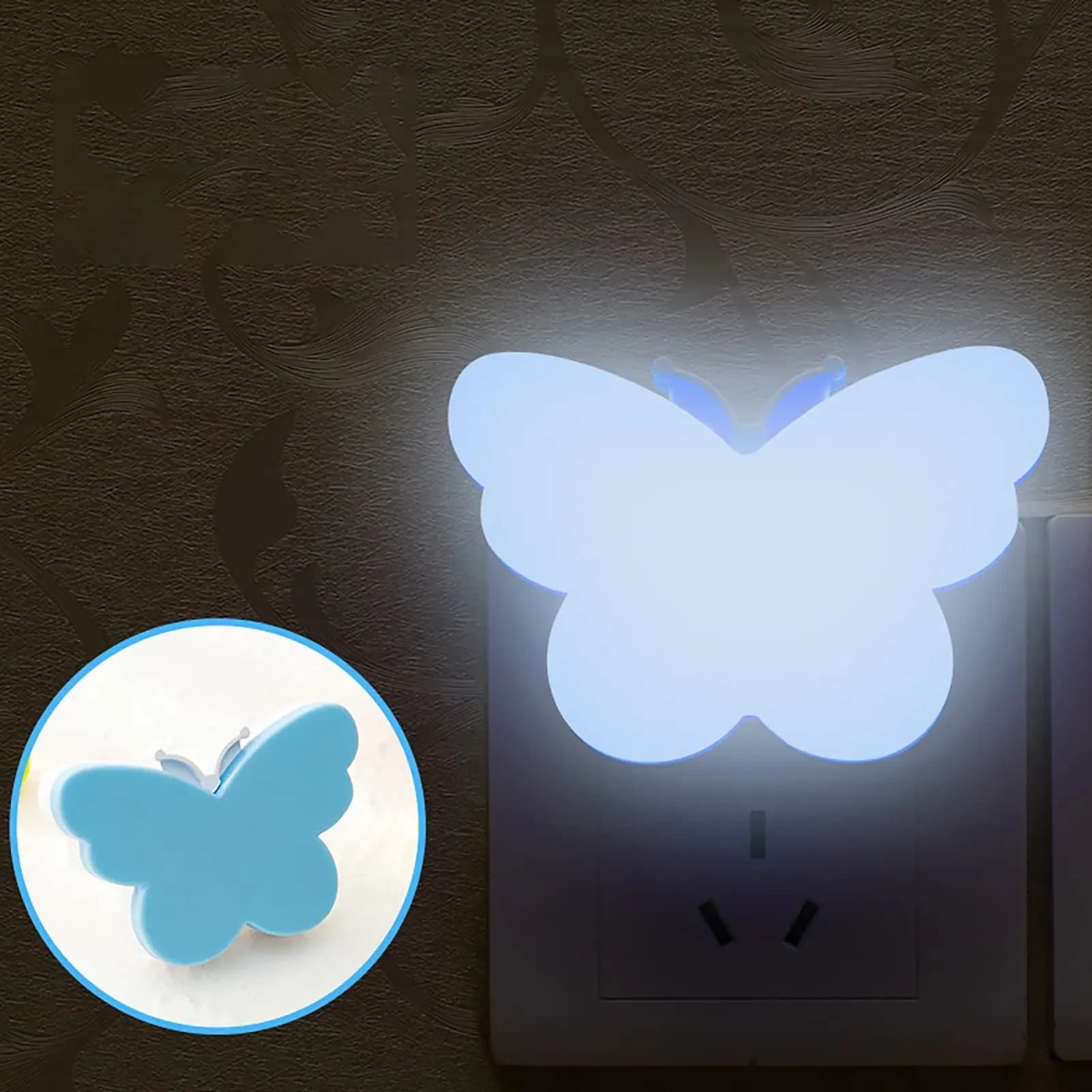 Veilleuse papillon à brancher dans le mur, capteur intelligent automatique du crépuscule à l'aube, v