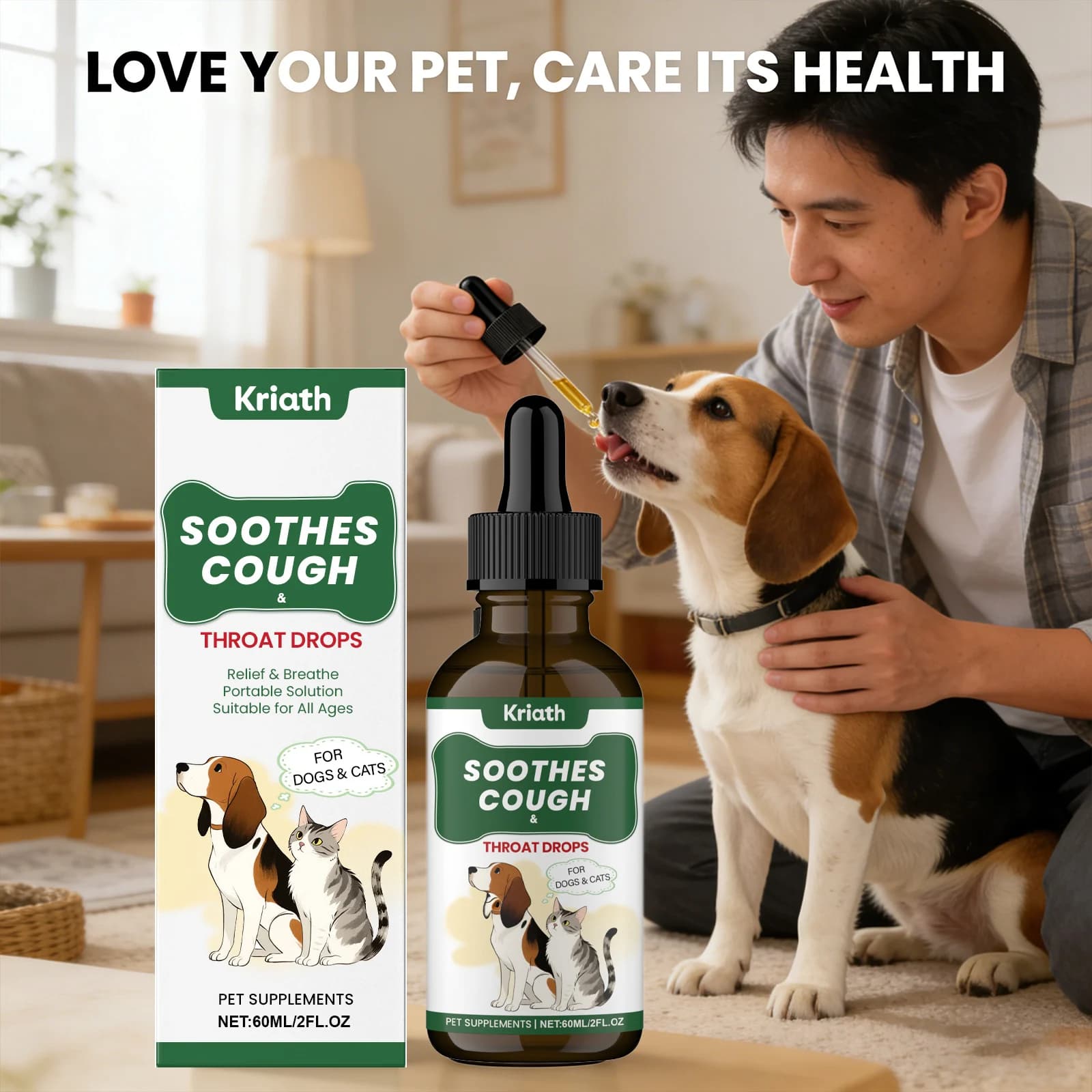Liquide Nutritionnel Apaisant pour la Gorge aux Herbes pour Animaux de Compagnie – Soutien Respirato