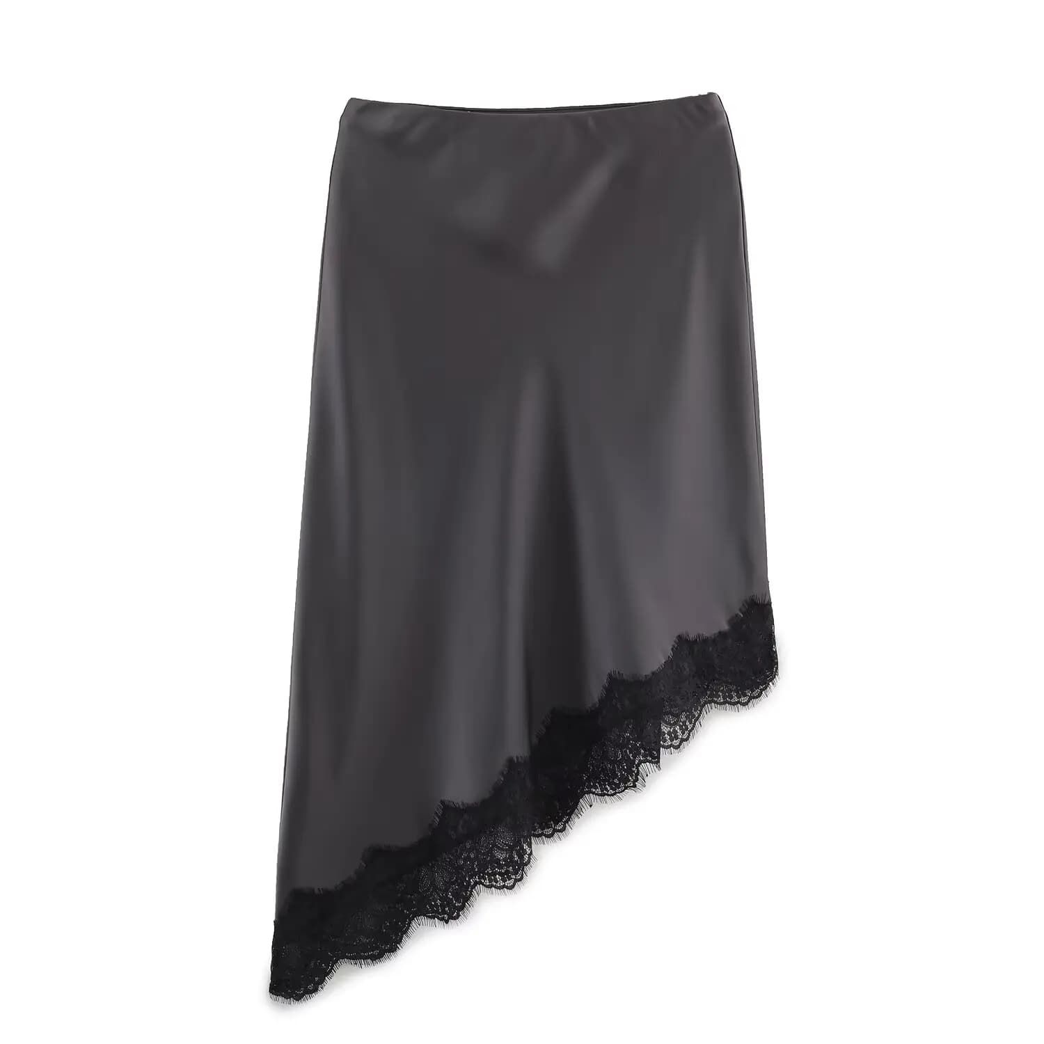 BSAY dentelle asymétrie Satin Texture jupe femmes mode automne hiver nouveau solide Chic femme taill