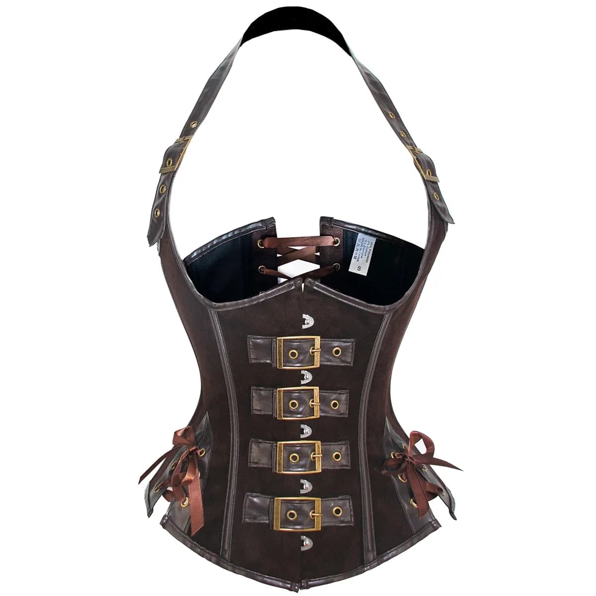 Haut Corset en daim marron avec cuir PU, Bustier gothique Steampunk à lacets, taille fine, vêtements