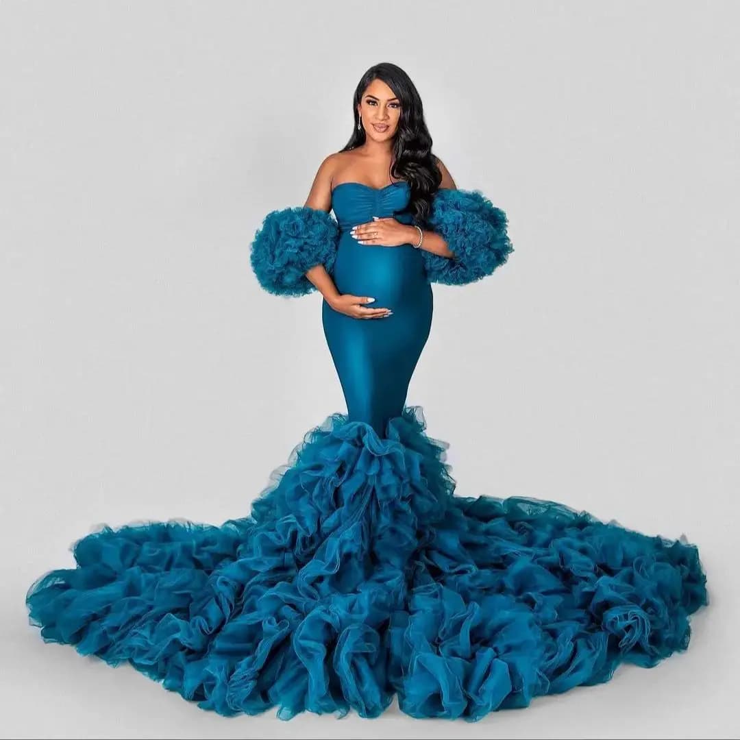 Robe de soirée à volants à plusieurs niveaux pour femmes enceintes, robes de soirée romantiques, rob
