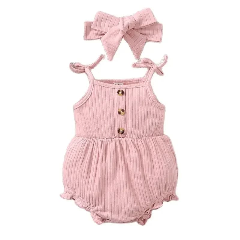 Ensemble de vêtements d'été pour bébé fille, barboteuse à bretelles rose mignonne, grande bande de s