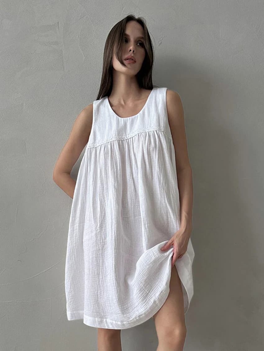 Marthaqiqi-Chemise de nuit dos nu sexy pour femmes, vêtements de nuit à col rond, mini robe décontra