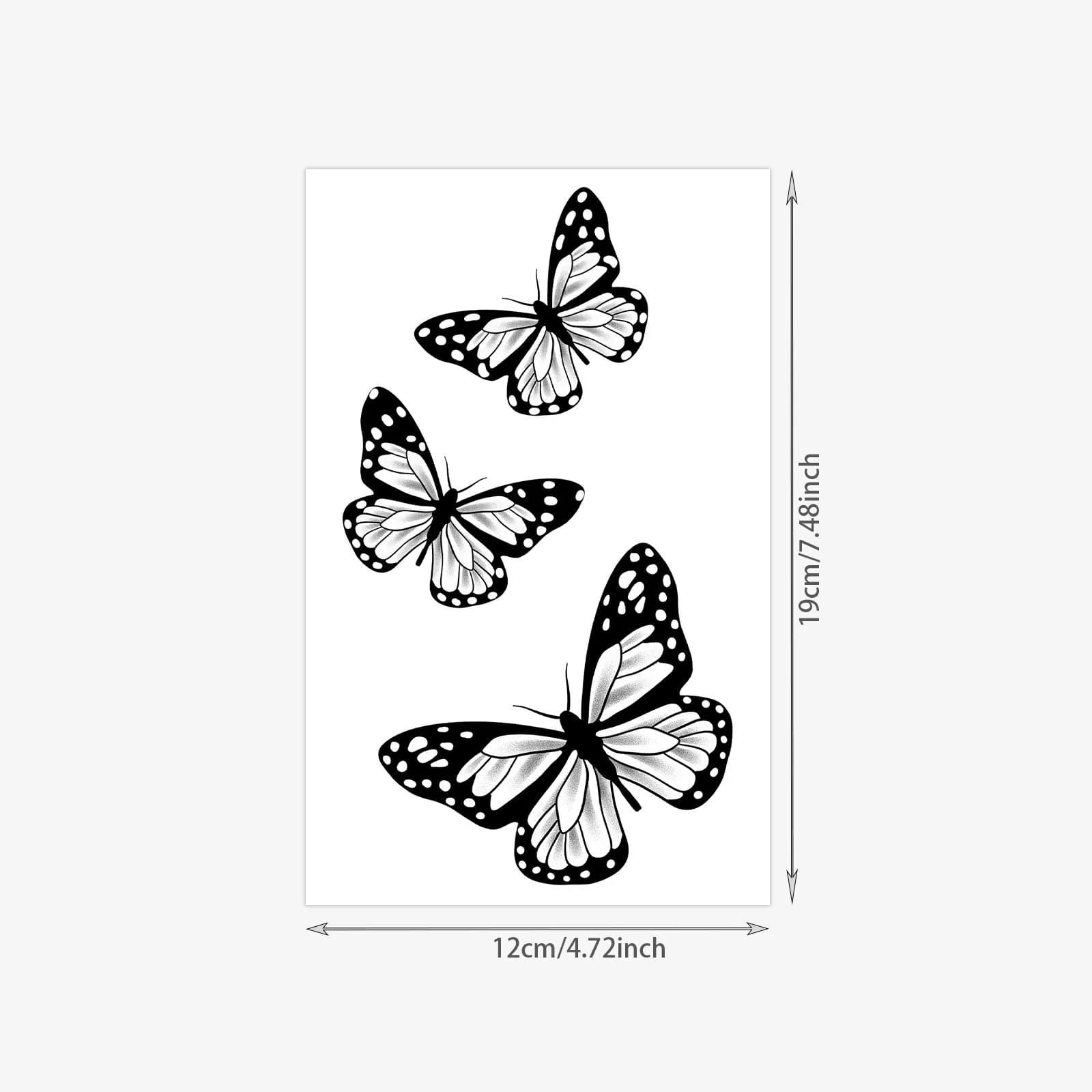 Autocollant de tatouage papillon réaliste, motif Monarch dégradé noir-gris, tatouage temporaire pour