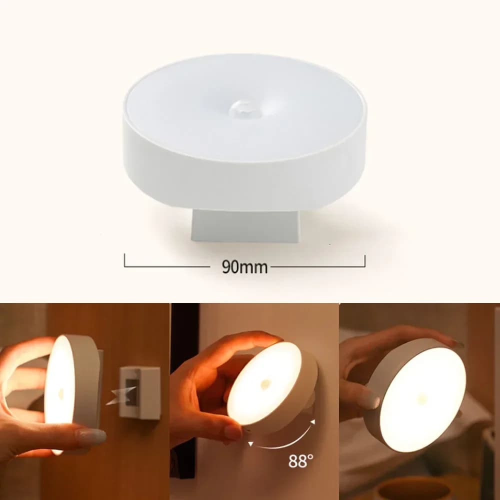 Lampe de nuit avec capteur de mouvement, lumière LED rechargeable par USB, aimant rotatif pour chamb