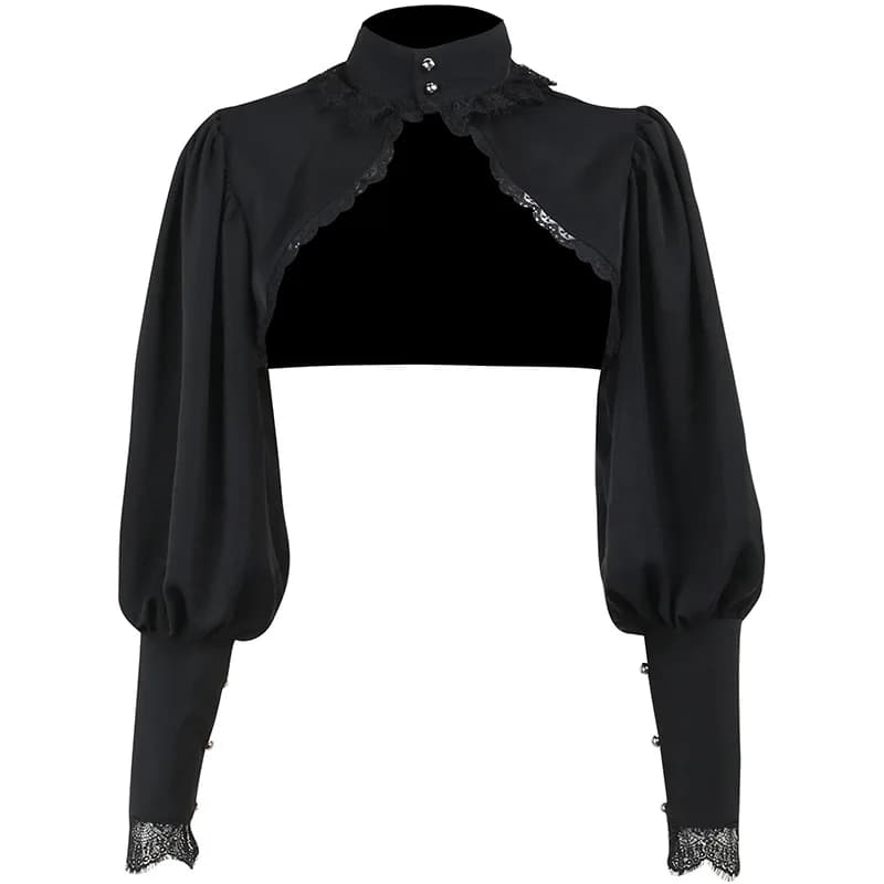 Gothique lanterne manches Smock haute rue Sexy noir hiver à manches longues haut court esthétique fé