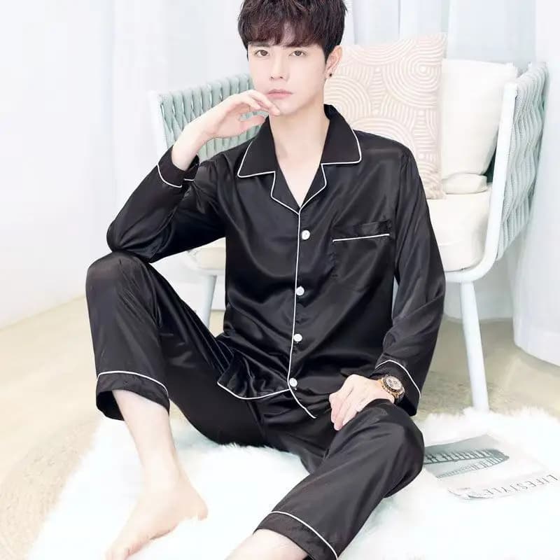 Ensemble pyjama de luxe pour hommes, manches longues, vêtements de nuit en soie de bambou, légers, v