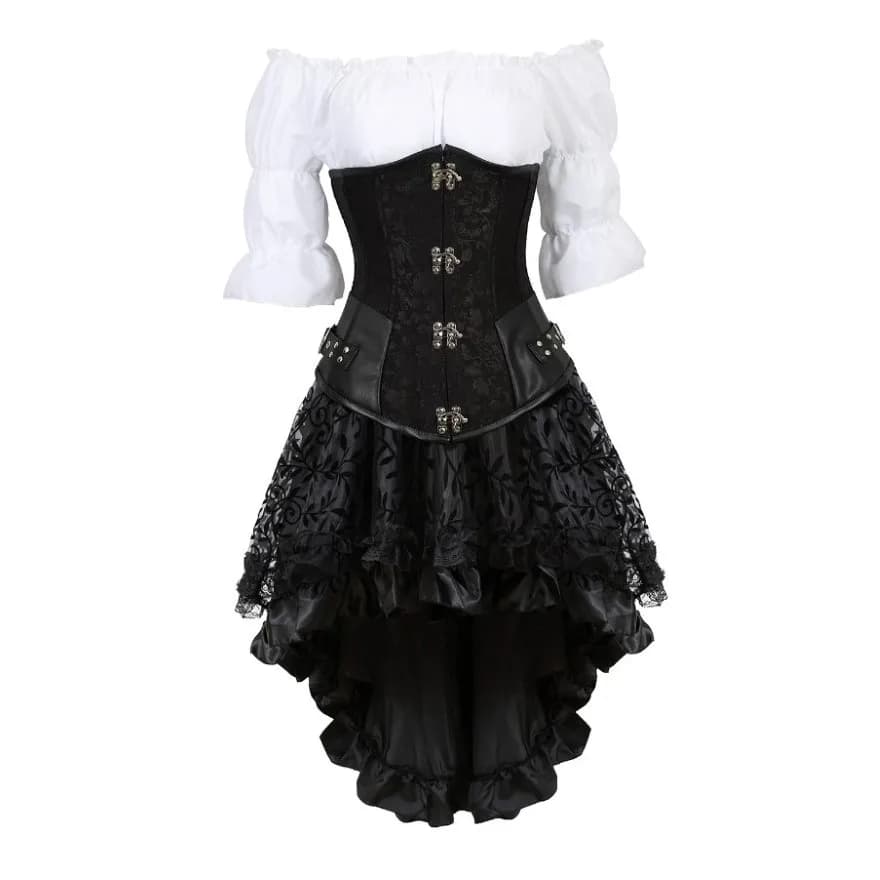 Robe Corset gothique pour femmes, broderie florale, sous le buste, chemisier Renaissance, jupe en de