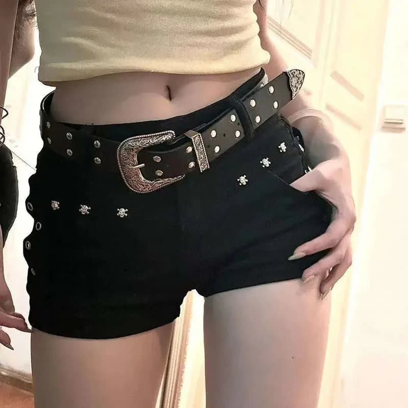 Noir Sexy taille basse Y2K Jean Shorts femme Punk gothique populaire Denim Super Shorts femme mode c