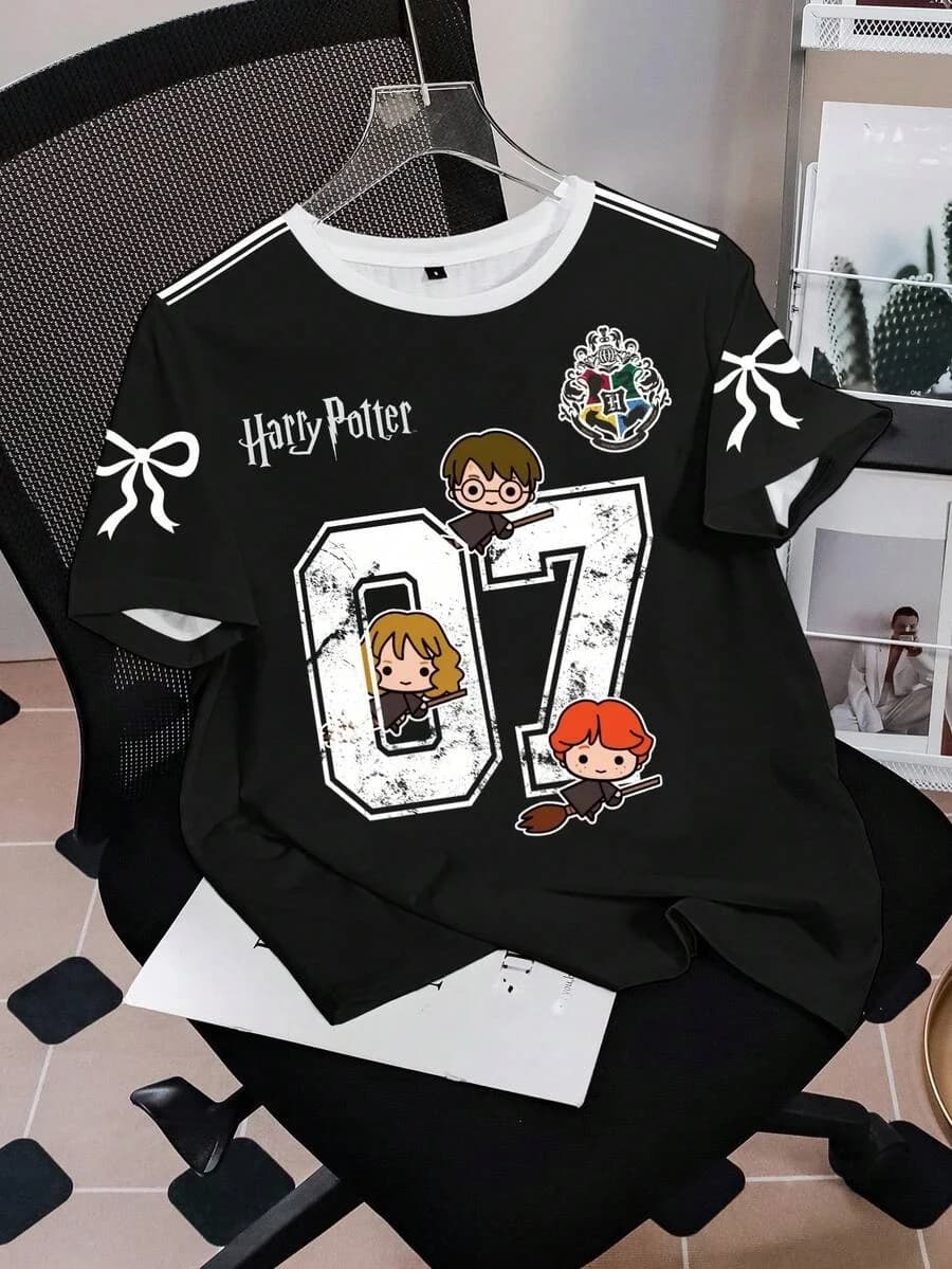 T-shirt à manches courtes pour femmes et hommes, motif Harry Potter mignon, style Kawaii, ample et d