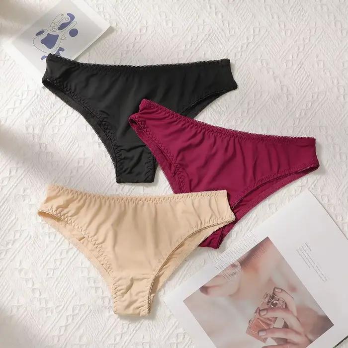 Viomisha 3 pièces/ensemble culottes pour femmes Sexy doux rayé caleçon couleur unie slips femme conf