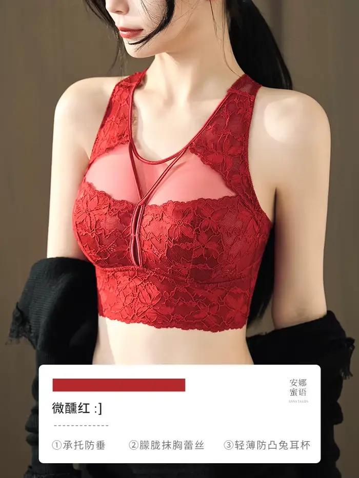 Soutien-gorge sexy en dentelle grande taille sans armatures ultra fin pour femme, avec bonnets oreil