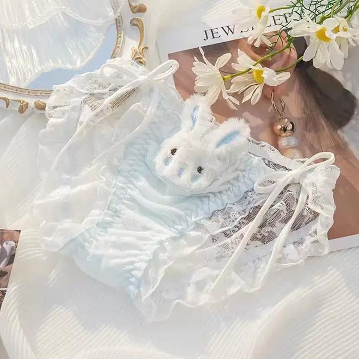 Culottes ajourées pour femme, taille basse, à lacets, avec entrejambe en coton et volants en résille