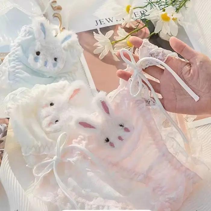 Culottes ajourées style 'Rabbit' pour femme, taille basse, à lacets, avec entrejambe en coton et volants en résille