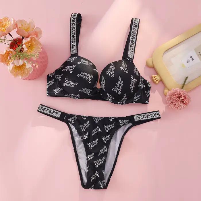 Sexy súprava spodnej bielizne Victoria's Secret s ramienkami s logom z kamienkov