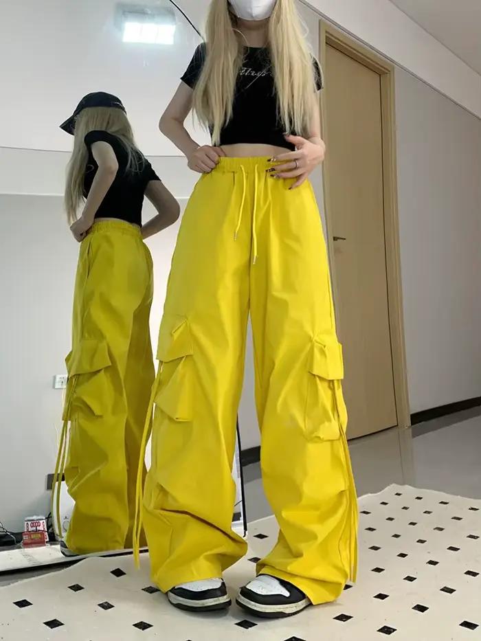 Zoki ružové streetwear cargo nohavice pre ženy voľné Harajuku Y2K rovné