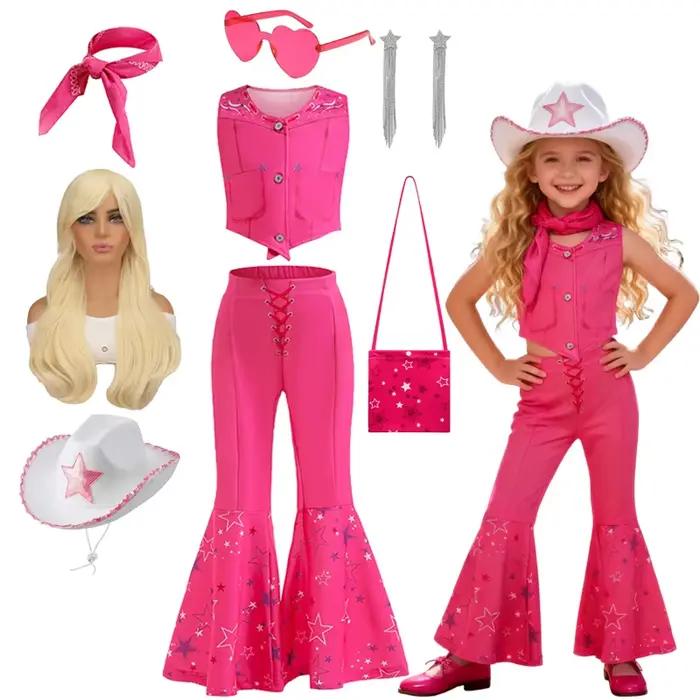 Costume de film Margot pour bébés filles, haut gilet rose et pantalon évasé, écharpe pour enfants, tenue de carnaval, fête d'anniversaire d'halloween