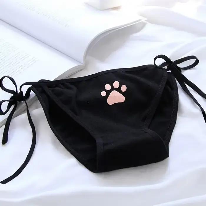 Ženy Sexy nastaviteľná obväz Lolita nohavičky nízky pás Lingerie roztomilý pazúr slipy Animácia dievča Kawaii mačacia labka vzor spodná bielizeň
