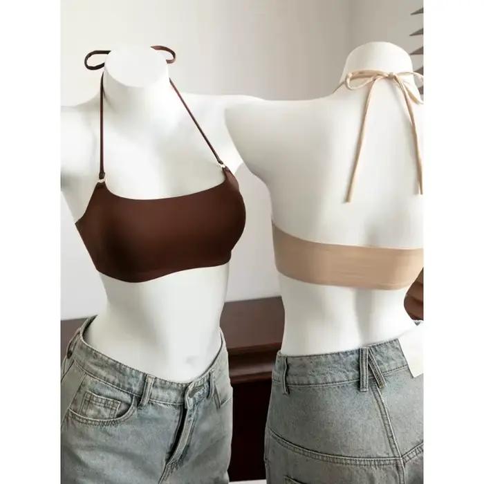Soutien-gorge Halter sans couture et sans dos pour femme, sans armatures, push-up, anti-affaissement, doux et confortable, pour usage quotidien, maison ou bureau, tailles S M L XL