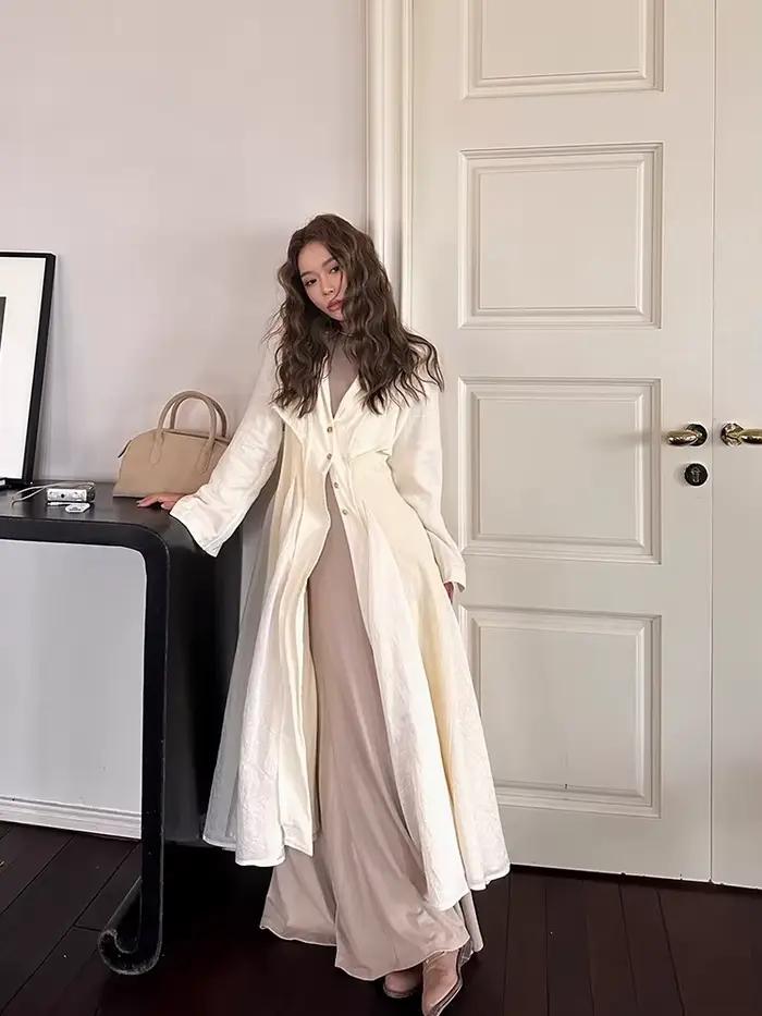 Manteau en lin Lautaro jeseň Dlhý tenký strih splývavý a rozšírený élégant pour femmes toutes saisons
