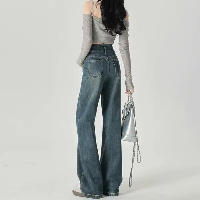 Pantalons de Femmes Élégants Polyester Large Taille Jean Droit Décontracté Occasions Spéciales