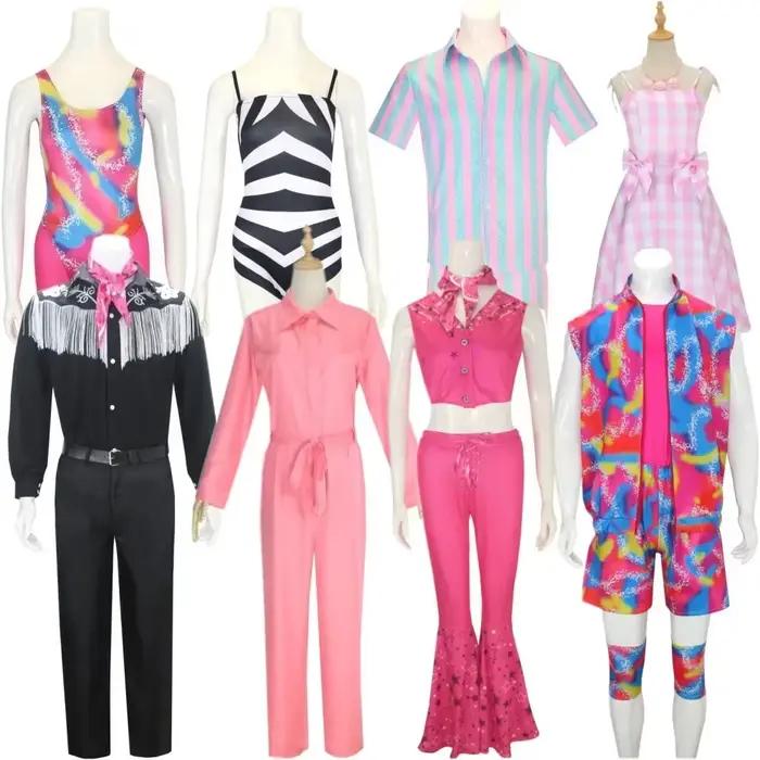 Costume de Cosplay du Film Barbi pour Homme et Femme, Robe Rose de Margot Robbie, Chemise Ken, Uniforme d'Halloween