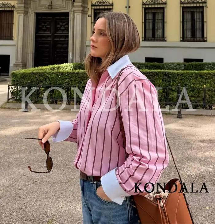 KONDALA ružové pásikavé ležérne košele pre ženy