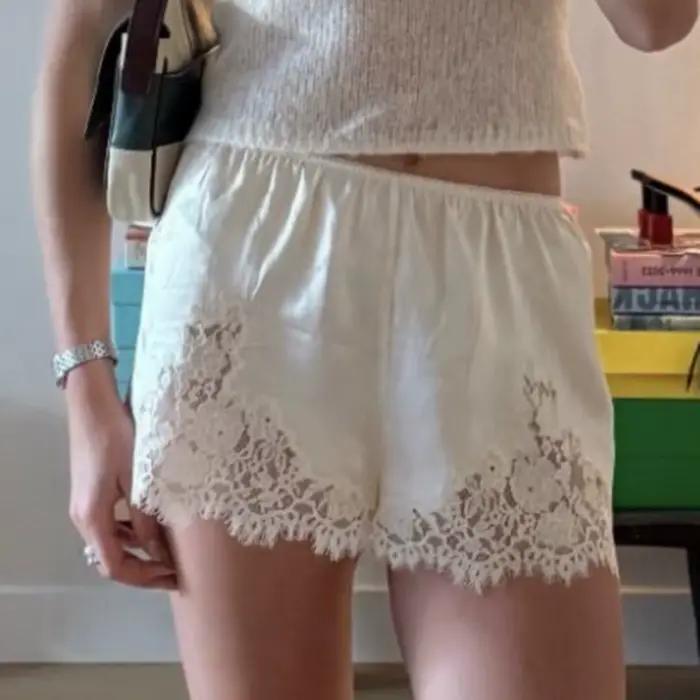 Y2k – short en Satin de soie pour femmes, garniture en dentelle, Patchwork, Micro Mini Slip, taille basse, Lingerie, pyjama, Coquette, boxeurs, Streetwear