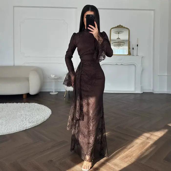 Robe de soirée élégante en dentelle moulante pour femme, collection automne-hiver, à manches longues, pour mariage, disponible sur plateformes transfrontalières indépendantes