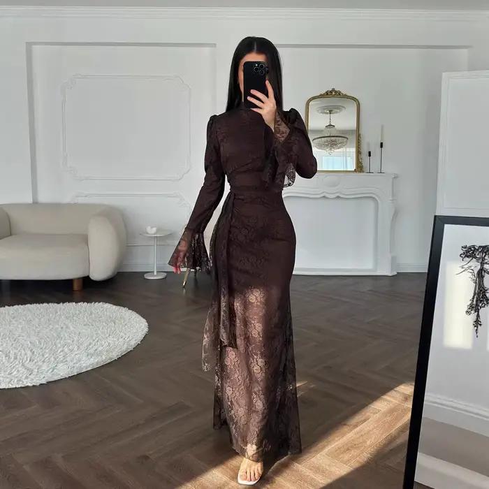 Robe de soirée élégante en dentelle moulante pour femme, collection automne-hiver, à manches longues, pour mariage, disponible sur plateformes transfrontalières indépendantes