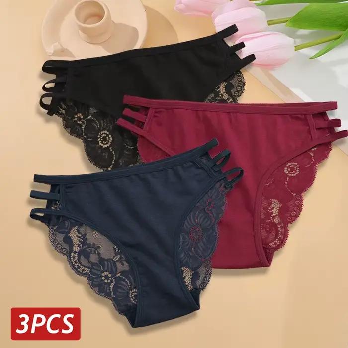 3-dielna súprava pre ženy Sexy čipka kvetinové nízke nohavičky priesvitné spodné prádlo elastické ramienka Mäkká bielizeň