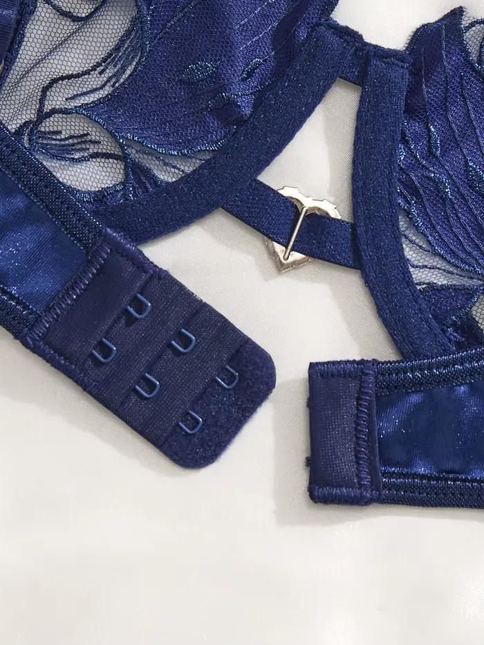 Ensemble de lingerie en dentelle brodée florale de style français bleu, soutien-gorge sexy et doux avec bonnets en acier, pour la Saint-Valentin ZA8240