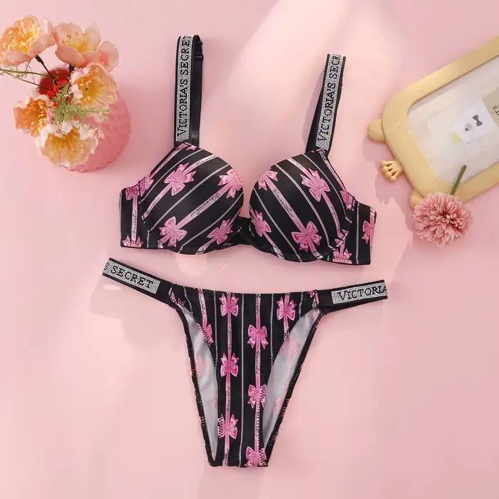 Sexy súprava spodnej bielizne Victoria's Secret s ramienkami s logom z kamienkov