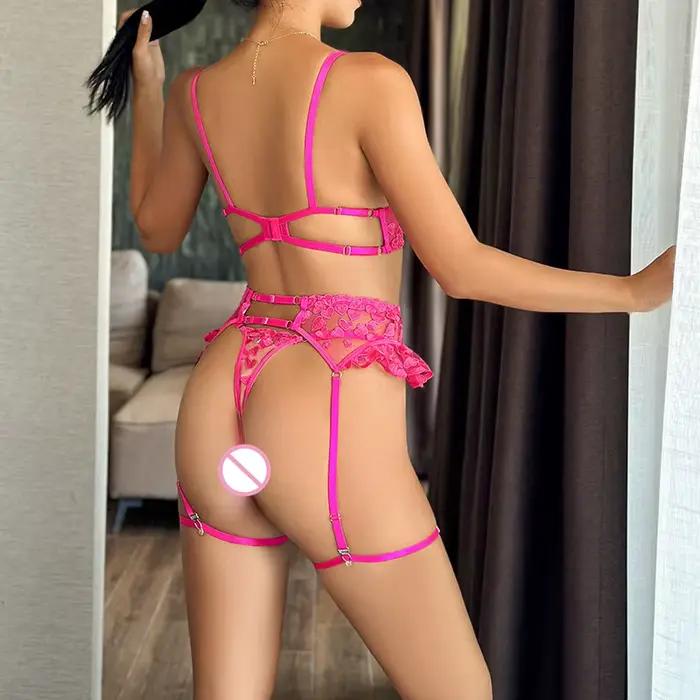 Ensemble soutien-gorge et culotte floral sexy pour femmes occasions spéciales lingerie tricoté polyester élasthanne