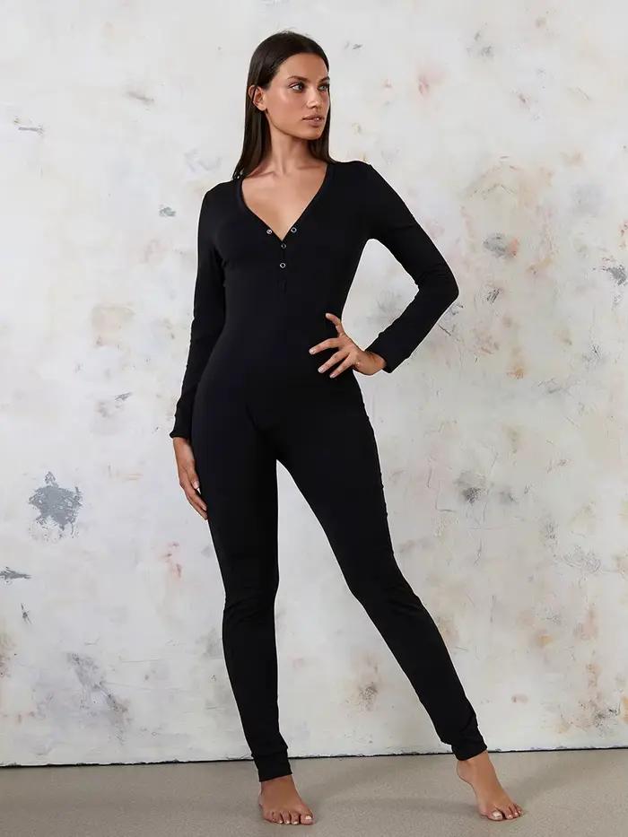 Pyjama de salon imprimé étoile pour femme, bouton bout à bout sexy, combinaison à rabat arrière, vêtements de nuit, barboteuse respirante, vêtements d'intérieur, 1 pièce