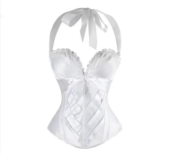 Burlesque Corsets et Bustiers Coupe Sexy Cprset Licou Satin Corset Avec Bretelles Grande Taille Overbust Corset Gilet Vintage