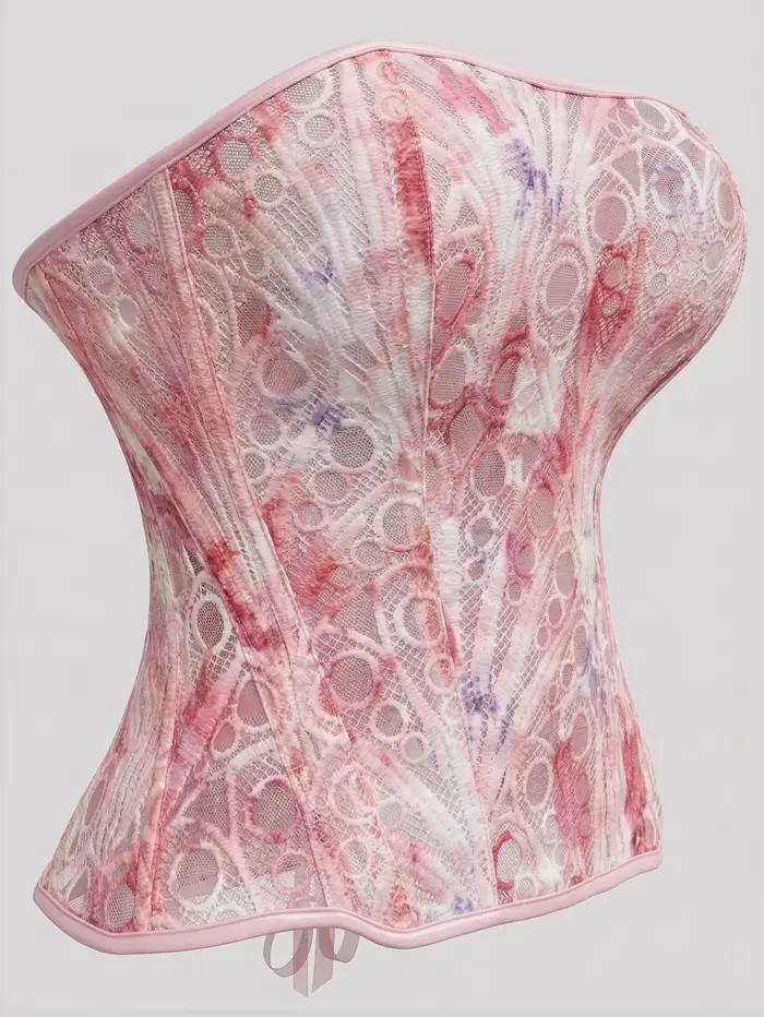 Corset en dentelle imprimé floral pour femme, style gothique, rose, élégant, avec effet ventre plat, à lacets et baleines