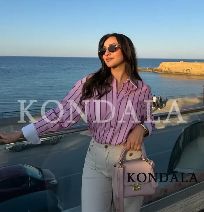 KONDALA ružové pásikavé ležérne košele pre ženy