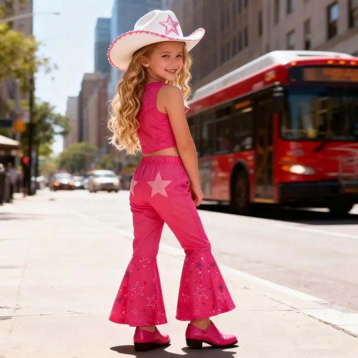 Costume de film Margot pour bébés filles, haut gilet rose et pantalon évasé, écharpe pour enfants, tenue de carnaval, fête d'anniversaire d'halloween