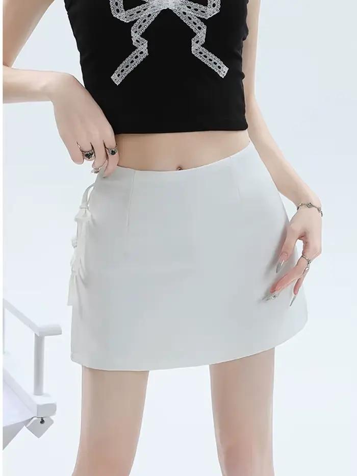Jupe à nœud gris pour femmes, ligne a, taille haute, Slim, moulante, Style japonais, noire, Simple, décontractée, nouvelle collection été