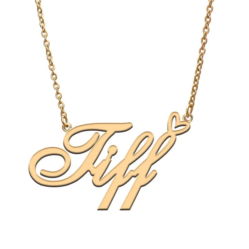 Tiff with Love Coussins Nom Collier pour Femme, Bijoux en Acier Inoxydable, Pendentif Plaque Nominat