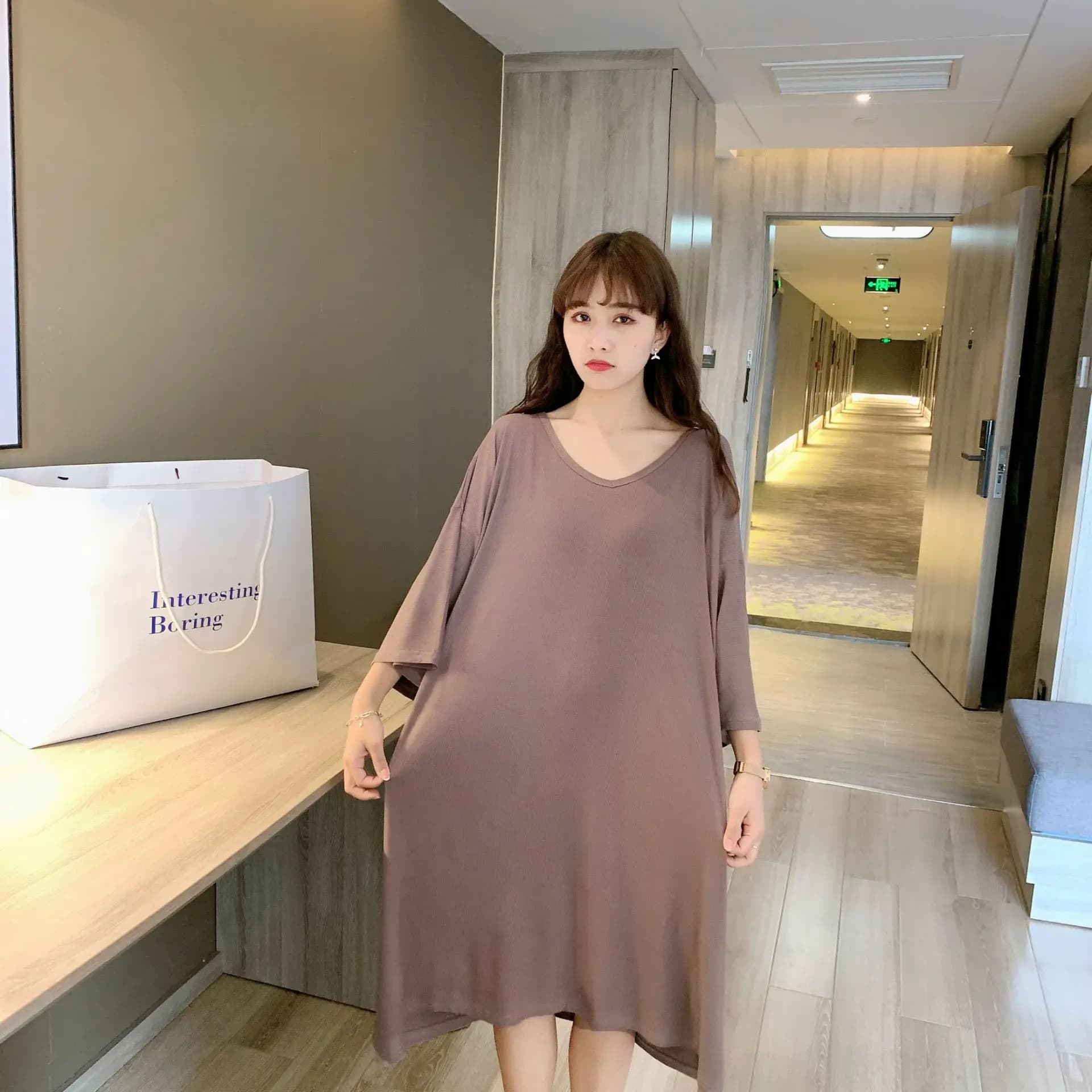 Chemise de nuit pour femmes grande taille, sexy, col en V, manches courtes, en modal, ample, pour l'