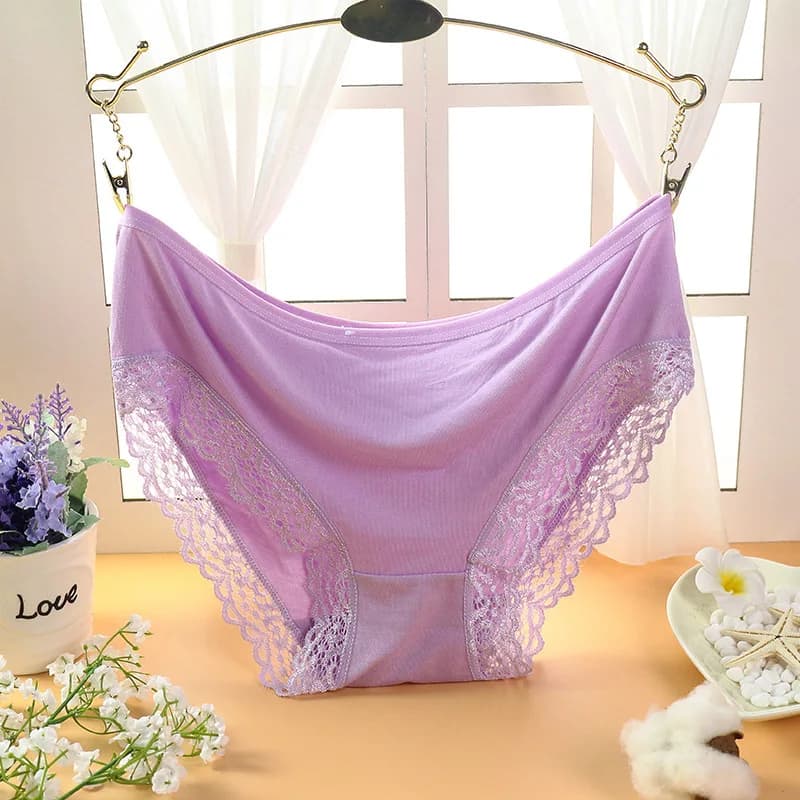 Culotte Sexy en Dentelle et Coton pour Femme, Sous-Vêtement Solide, Taille Basse, Mignon, XL