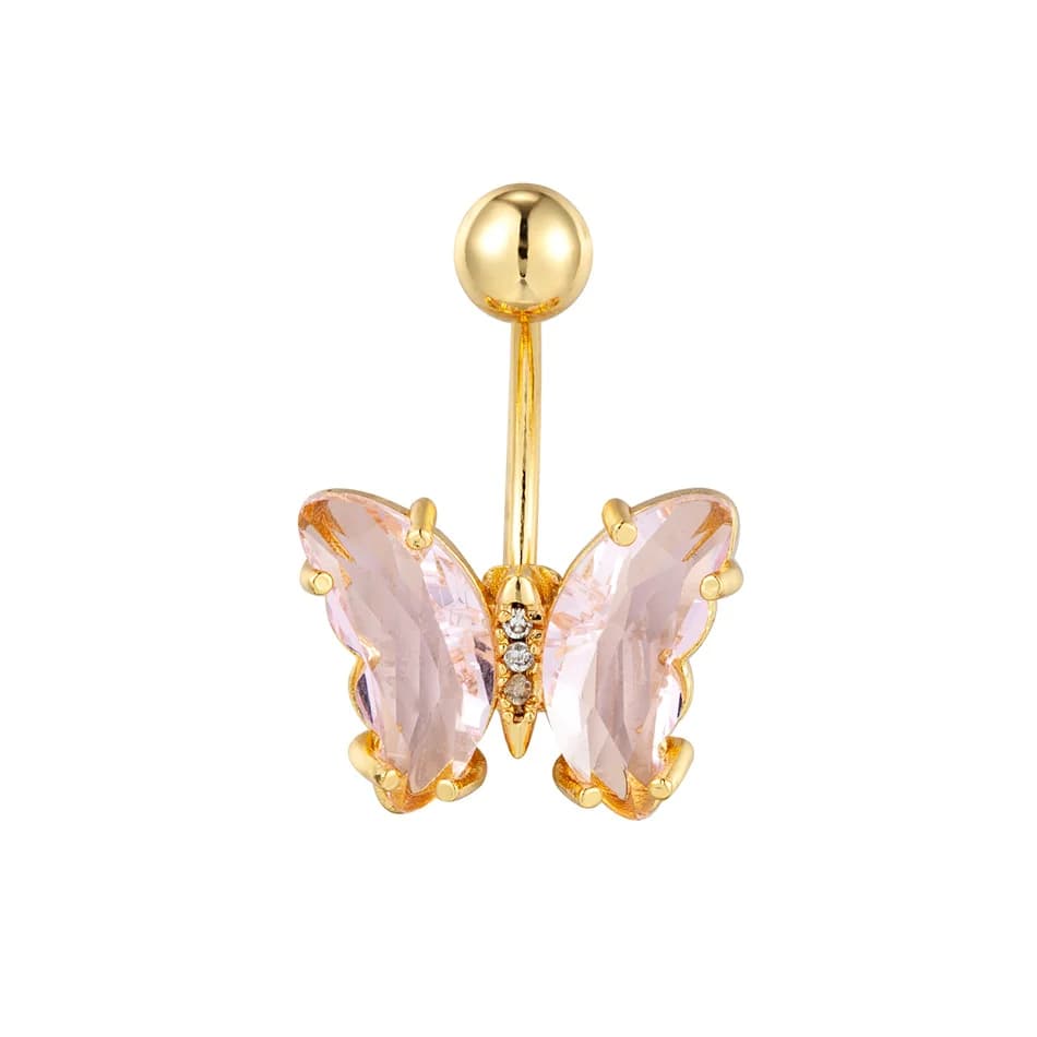 Cristal coloré papillon nombril boucle d'oreille 16G 10mm acier chirurgical nombril piercing anneau